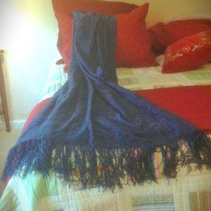 DEEP BLUE CHENILLE AFGHAN FRINGED THROW